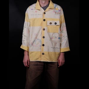Handmade Antique Quilt Chore Coat, Embroidered Patchwork Jacket (XL)