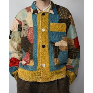 Antique Octagonal Patchwork Quilt Jacket, Upcycled Handmade Cotton Coat