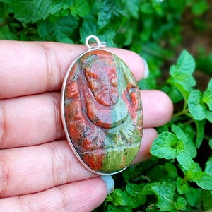 Ganesh Pendant / Agate Gemstone Silver Jewelry / Cabochon Ganesh Pendant / God Elephant Pendant / Hand Caved Ganesh Agate Pendant For Her