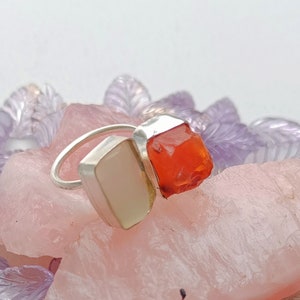 Handmade Ring / Carnelian Ring / Crystal Quartz Ring / Beautiful Double Gemstone Silver Ring / Elegant Ring For Women/ Anniversary Gift/Gift