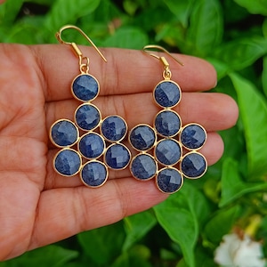 Handmade Lapis Lazuli Earring / Lapis Lazuli Gemstone Jewelry / Gold Dangle Earring / Lapis Lazuli Earring For Women / Ocean Jewelry For Her