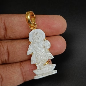Handgeschnitzter Krishna Anhänger / Perlmutt Edelstein Gold Anhänger / Krishna Anhänger für Frauen / Lord Krishna Schmuck für Männer oder Frauen