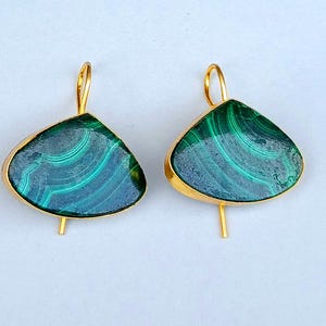 Handmade Malachite Earring / Malachite Gemstone Gold Earring / Beautiful Malachite Earring For Women / Christmas Gift For Her / Mom Gift