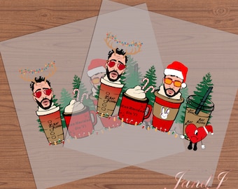 Bad Bunny Christmas latte coffee DTF Transfers Ready To Press, Direct To Film Transfer ,DTF Prints