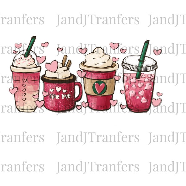 Valentine’s Latte Coffee Cup DTF Transfers Ready To Press, Direct To Film Transfer ,DTF Prints