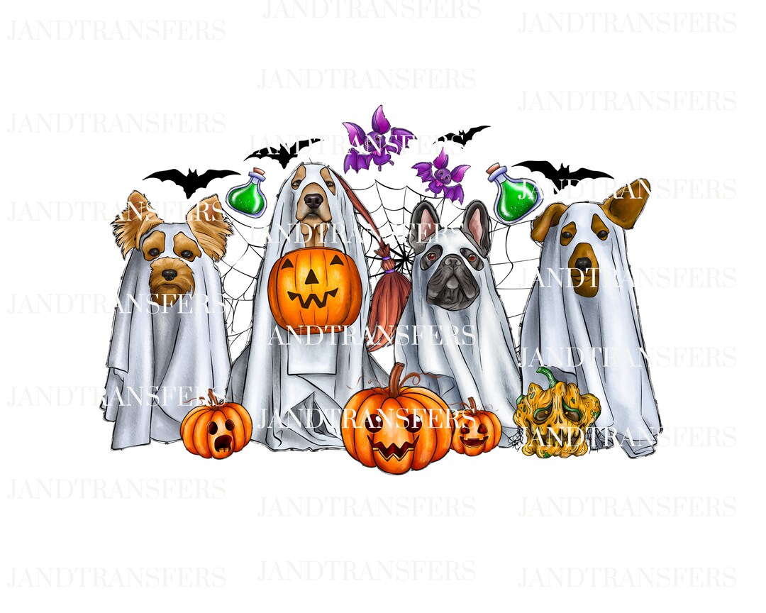 Dog Ghost Halloween DTF Transfers Ready to Press, Direct to Film ...