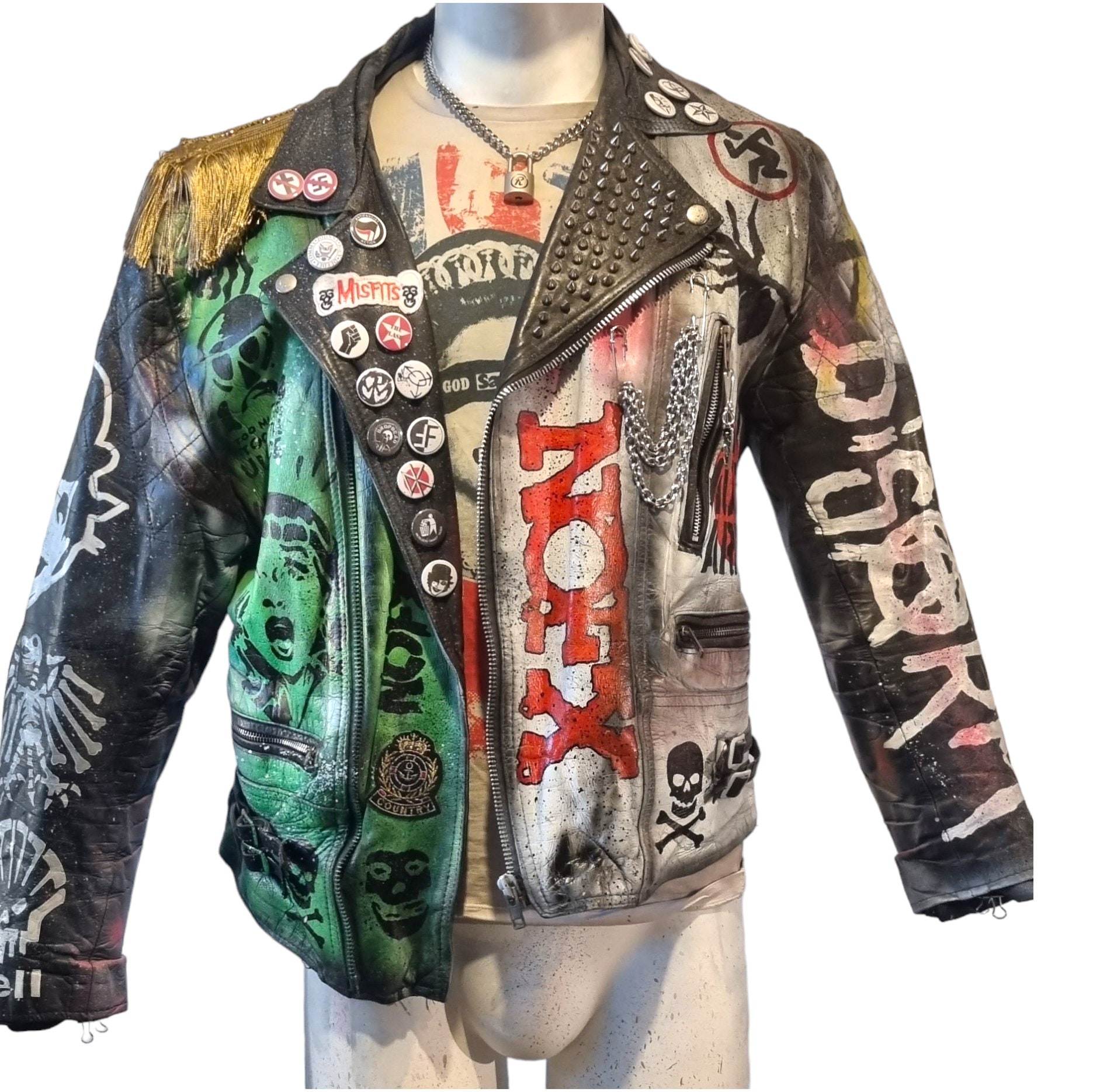 Vintage Leather Punk Rock Motorbike Motorcycle Jacket Studded 