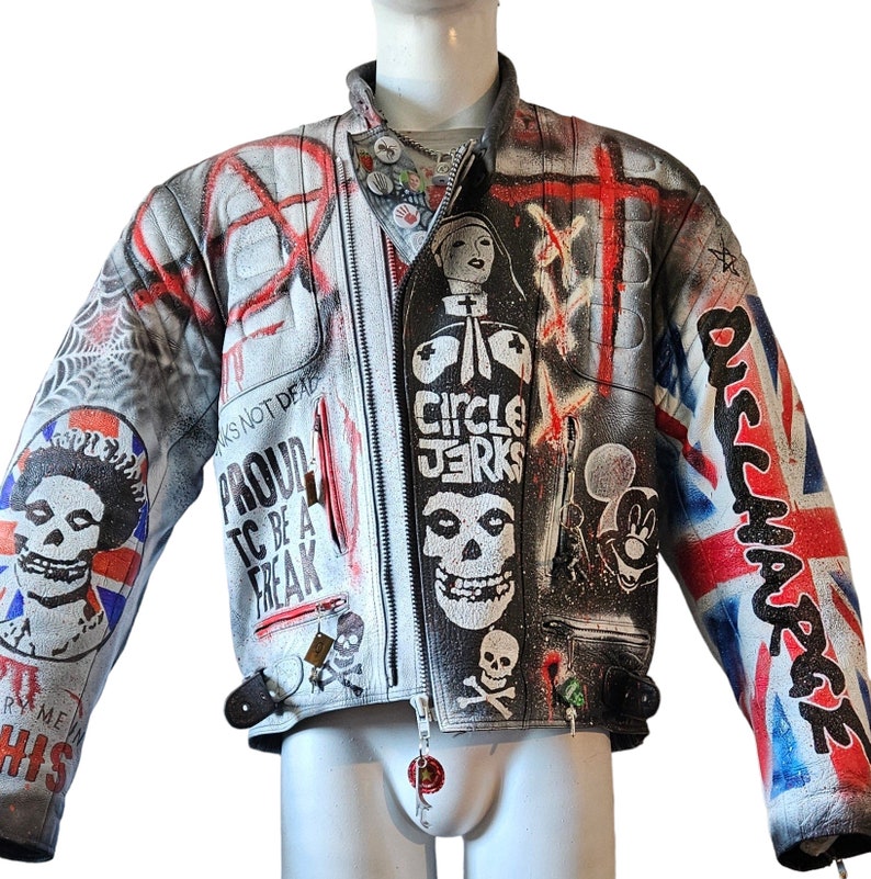 Punk Rock Jacket Graffiti Printing Rivet Motorcycle Leather Coat