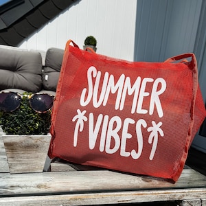 Strandtasche mit Spruch | Sommer & Reise Tasche | Bunte Tragetasche Urlaub | Schultertasche Damen | Geschenk für Freundin | Personalisiert