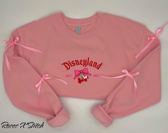 Pink Disneyland Embroidery Crewneck, Coquette Bow Sweater