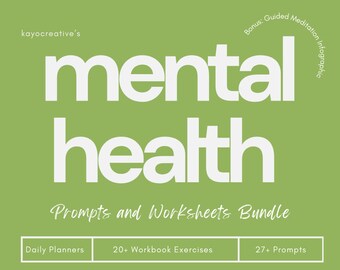Temas para un diario de salud mental, ejercicios de terapia somática, agenda diaria sin fecha, hoja de trabajo para establecer objetivos, paquete de salud mental, alivio del estrés