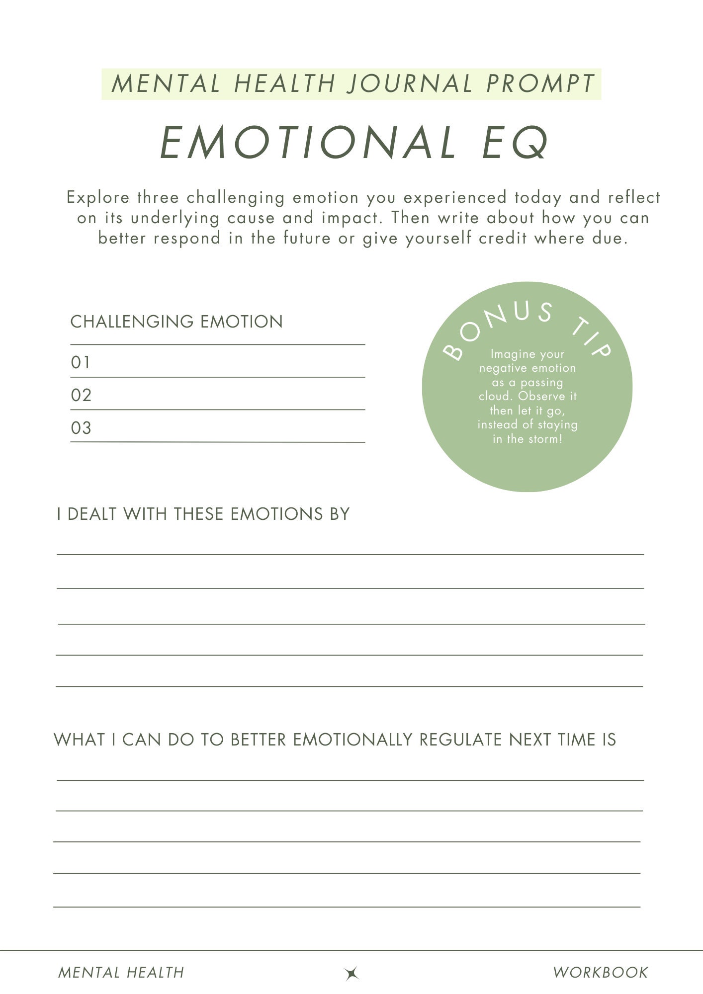 Emotional EQ Worksheets, Mental Wellness Worksheets, Therapists Aids ...