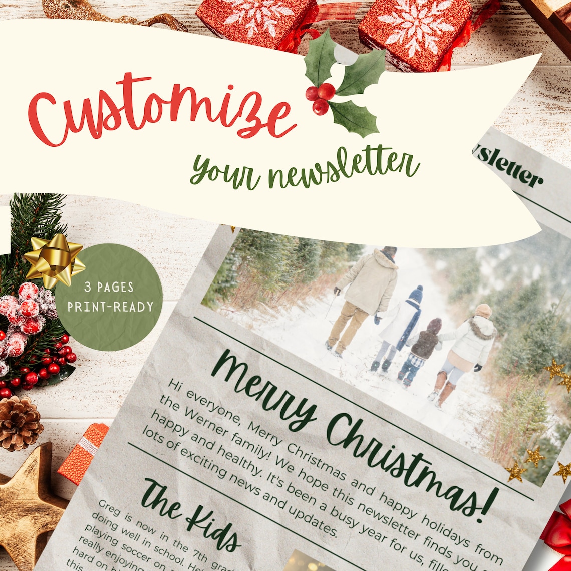 Christmas Newsletter Template for Canva Holiday Family Newsletter Year