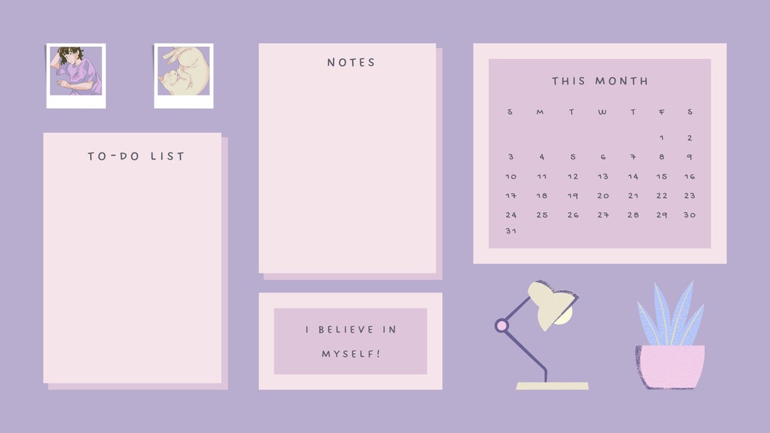 Purple Desktop Organizer, Desktop Wallpaper Organization, Cute ...