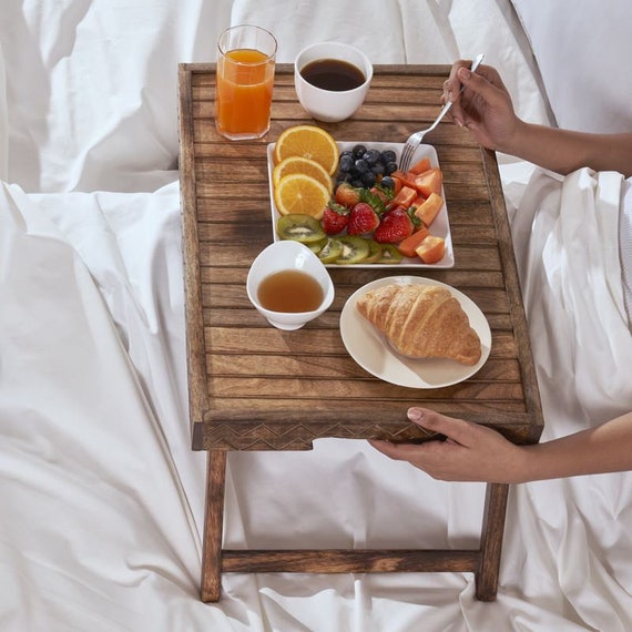 Breakfast Bed Tray Foldable Sturdy Mango Wood Etsy UK