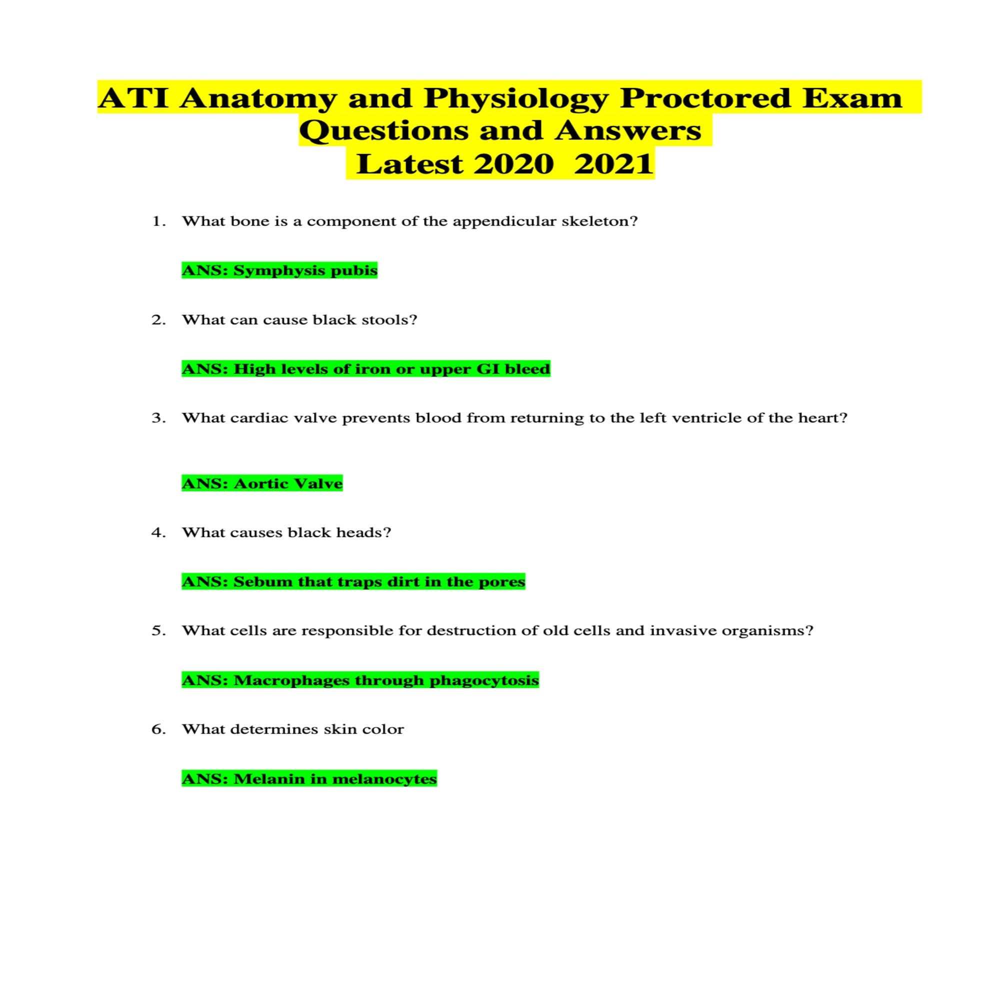 ATI Anatomy and Physiology Proctored Exam / Questions and Etsy