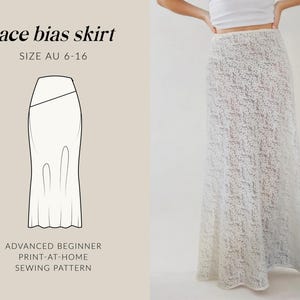 Patrón de costura para falda larga de encaje / Falda con corte al bies / Patrón en PDF (Tallas AU 6-16)