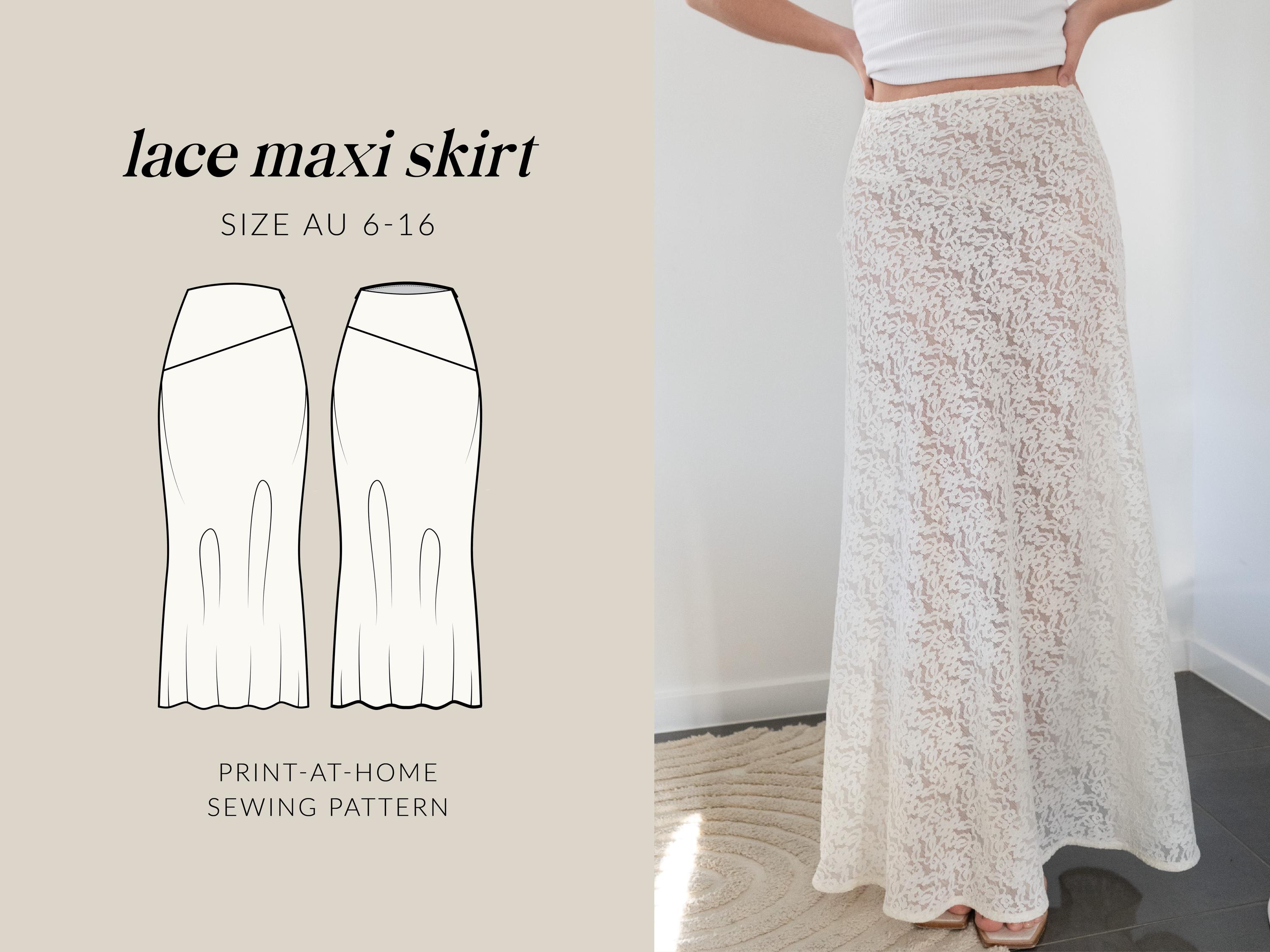 Lace Maxi Skirt Sewing Pattern | Bias-Cut Skirt | PDF Pattern (Sizes AU 6–16)