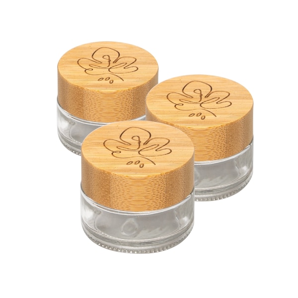 skin:kitchen glass jar with bamboo lid & engraving for homemade cosmetics set of 3 20g clear