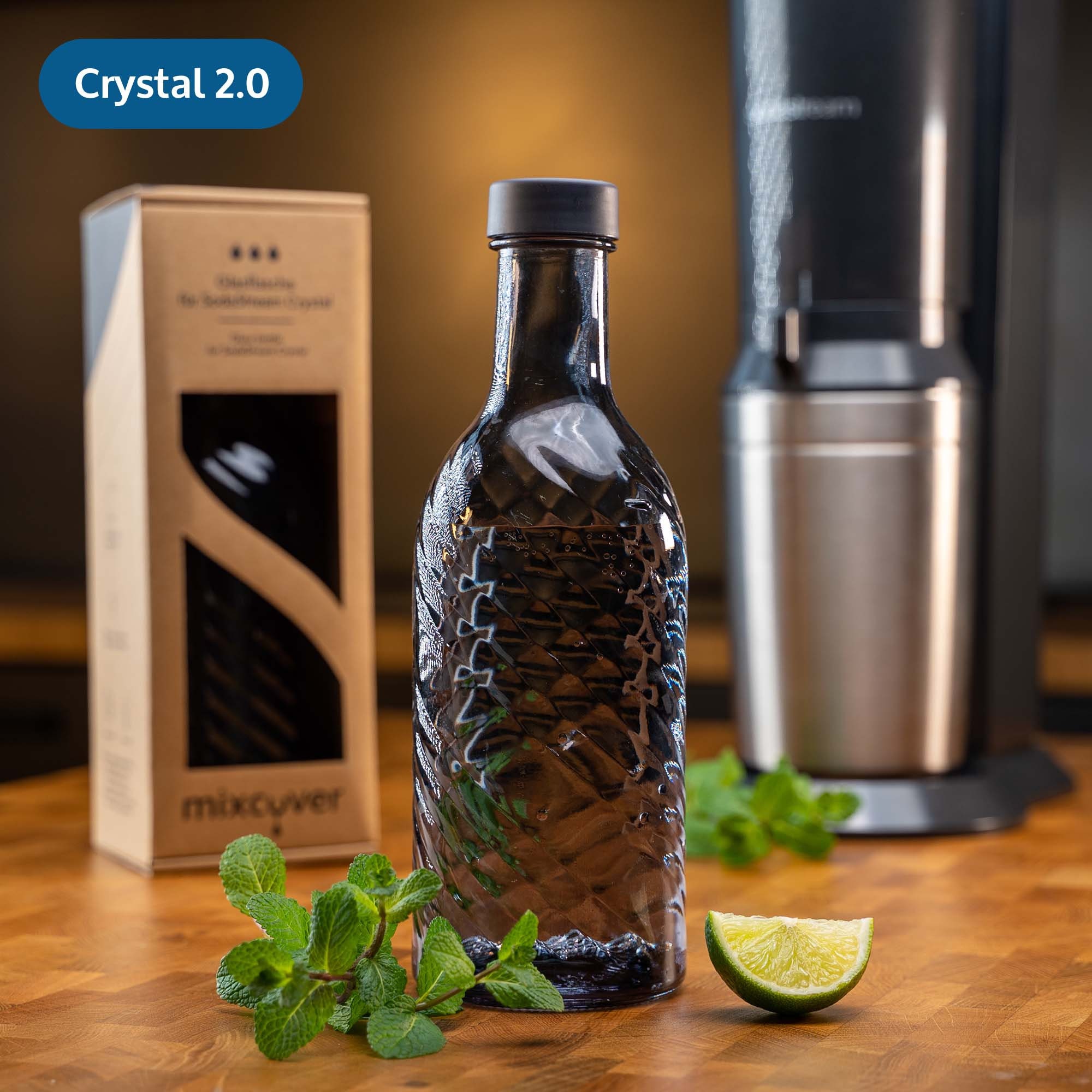 Mixcover Botella de vidrio compatible con Sodastream Crystal 2.0