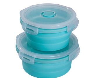 mixcover foldable food storage containers set with lid made of silicone Bentobox lunch box lunchbox picnic camping bowl BPA-free space-saving 250 ml 500 ml green