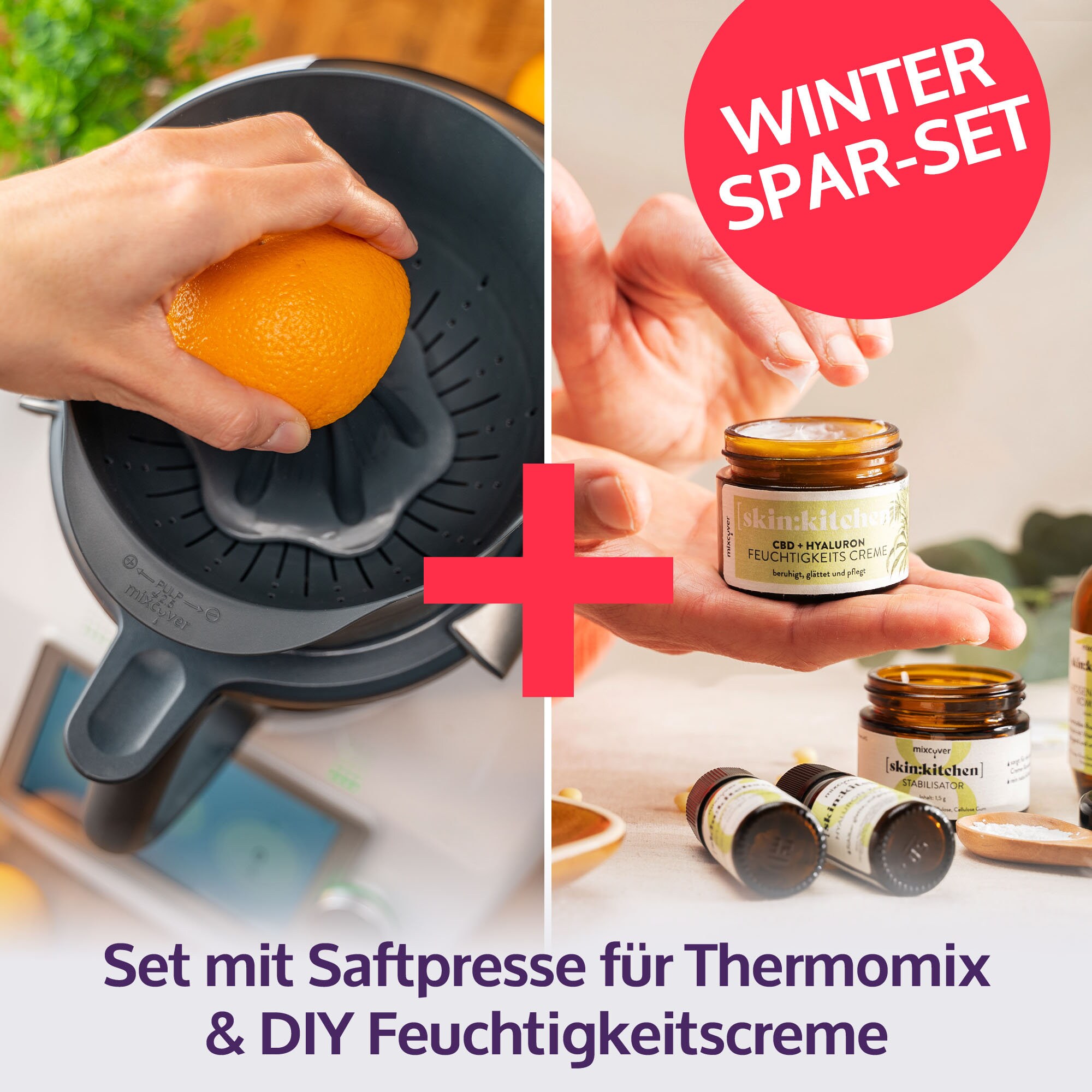 mixcover Juice Press Juicer Orange Press + DIY Natural Cosmetics Set Facial  Cream compatible avec Vorwerk Thermomix TM6 et TM5, idée cadeau, Thermomix