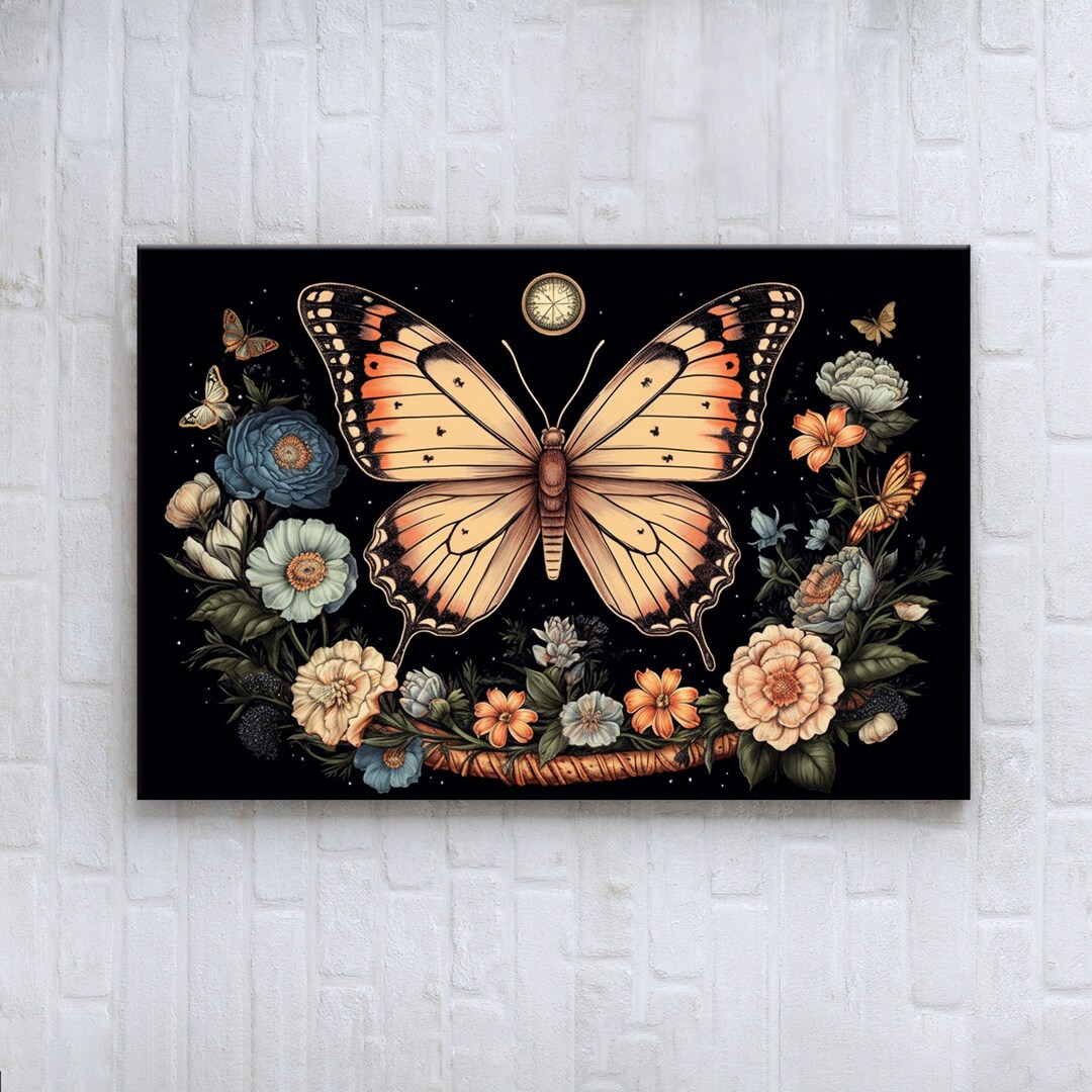 Butterflyfloral Wall Artbutterfly Frame Posterdark Etsy