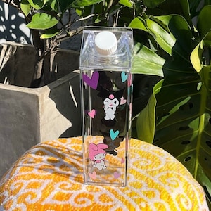 Kartonnen fles Kuromi & My Melody van 17 oz | Schattige Kuromi-beker | Sanrio-melkpak | Cadeau voor haar | Kuromi-cadeau | Mijn melodiebeker | Kawaiicadeau