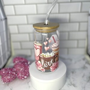16 oz Coffee Lover - Glass Can Cup/Tumbler with bamboo lid and glass straw | Coffee lover | Cute cup | Great gift for her | Cozy cup | Love