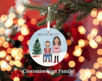 Personalised Family Portrait Ornament with Wheelchair User, Custom Chritmas Decoration with Our Family, Disabled Family of 2 Gift 2023