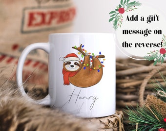 Weihnachts-Faultier Tasse, Maßgeschneiderte Faultier Tasse, personalisierte Faultier Tasse für Ihn, Faultier Geschenke für Jungen, Geschenk Message Tasse, Weihnachten 2022, in Großbritannien