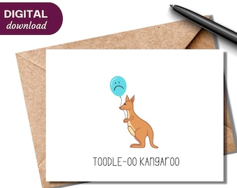 Tarjeta de despedida para imprimir, tarjeta de buena suerte, tarjeta de despedida australiana, tarjeta con juego de palabras, canguro, adiós, triste porque te vas, descarga digital, A6