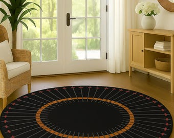 Modern Black Round Rug | Hand Tufted Wool Carpet | Bold Geometric Circle Design for Contemporary Living Rooms | Minimalist Home Decor Carpet