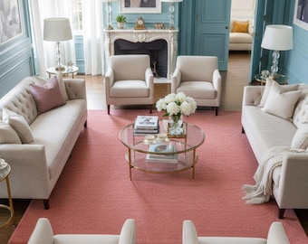 Blush Pink Hand Tufted Area Rug – Soft Plush Bedroom Carpet, Modern Minimalist Solid Color Rug for Cozy Home Décor, Custom Size Floor Decor