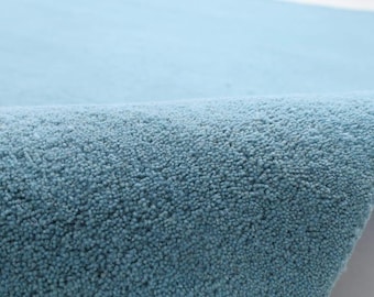 Pastel Blue Hand Tufted Rug | Solid Wool Area Rug | Handmade Carpet | Modern Minimalist Flooring | Luxury Living Room Bedroom Decor