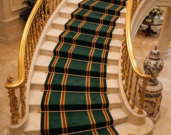 Hand Tufted Wool Runner Rug, Green Striped Hallway Carpet