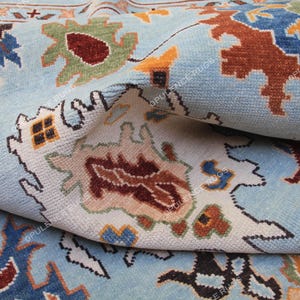 Hand Made Blue Oushak Hand Knotted Rug 4x6, 5x8, 6x9, 8x10, 9x12,10x14ft (Feet) Handmade Rugs for Living Room, Bedroom, Specialized Gift.