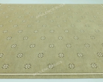 Hand Knotted Oushak Rug | Turkish Knot Area Rug | Beige & Ivory Star Pattern Modern Carpet | Neutral Living Room Decor | Handmade Area Rug