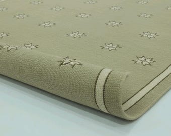 Alfombra Oushak anudada a mano / Alfombra con nudo turco / Alfombra moderna con estampado de estrellas beige y marfil / Decoración neutra para sala de estar / Alfombra hecha a mano