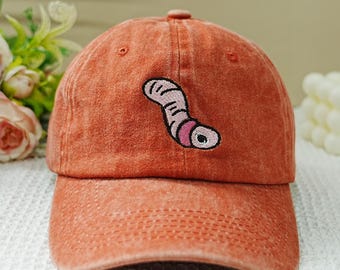 Funny Embroidered Worm Hats, Novelty Insects Washed Baseball Hats, Custom Embroidered Animals Baseball Caps, Unisex Hat, Great Gifts Idea