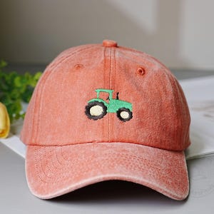 Creative Embroidered Tractor Hats, Custom Tractor Dad Baseball Hats, Embroidered Farm Tractor Hats, Unisex Washed Baseball Caps, Gifts Idea