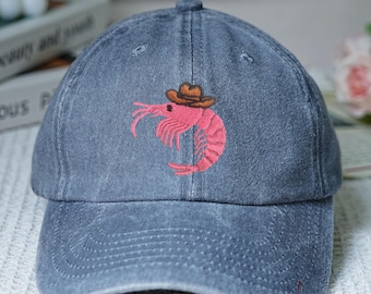 Embroidered Shrimp Hats, Vintage Washed Shrimp Baseball Hats, Funny Embroidered Animals Cap, Custom Embroidered Baseball Caps, Gifts Idea