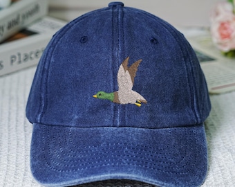Embroidered Mallard Duck Hats, Vintage Washed Duck Baseball Hats, Funny Duck Animals Cap, Dad Hunting Hat, Cute Farm Gifts, Duck Lover Gifts
