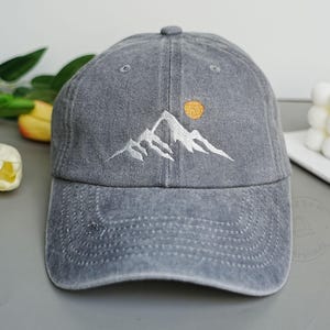 Cappelli da sole minimalisti con montagne ricamate, berretto in cotone lavato con montagne ricamate e paesaggi, cappello da baseball regolabile per papà, regalo