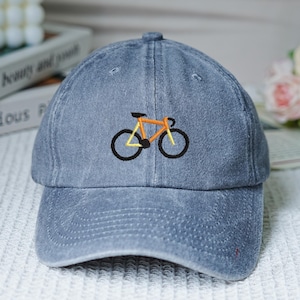Embroidered Bickcle Baseball Hats, Personalized Cycling Road Bike Washed Baseball Hats, Vintage Cotton Baseball Caps, Dad Hat, Gifts for Him