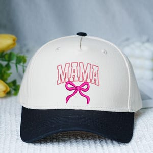 Embroidered MAMA Bow Trucker Hats, Custom Embroidered Two-Tone Trucker Caps, Headwear for Mom, Mother&#39;s Day Gifts, Gifts for Mom