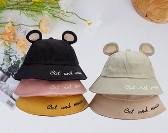 Cute Cat Ear Bucket Hats, Fashion Embroidered Letter Fisherman Hats, Adorable Cartoon Sunproof Hats, Holiday Vacation Hats, Gift for Women