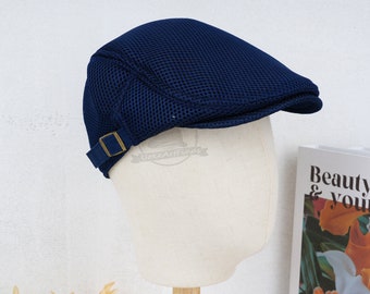 Soft Navy Blue Mesh Flat Caps, Summer Breathable Golf Caps for Men, Spring Irish Hat, Longshoreman's Caps, Ivy Caps, Gift for Dad Husband