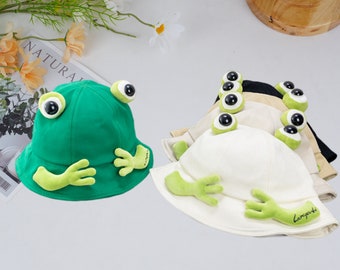 Entzückende Frosch-Eimer-Hüte, Kawaii Tiere Fischer-Hüte, Urlaubs-Hüte für Erwachsene, Sommer-Sonnenblende-Hüte, Outdoor-Hüte, Geschenk für Freunde