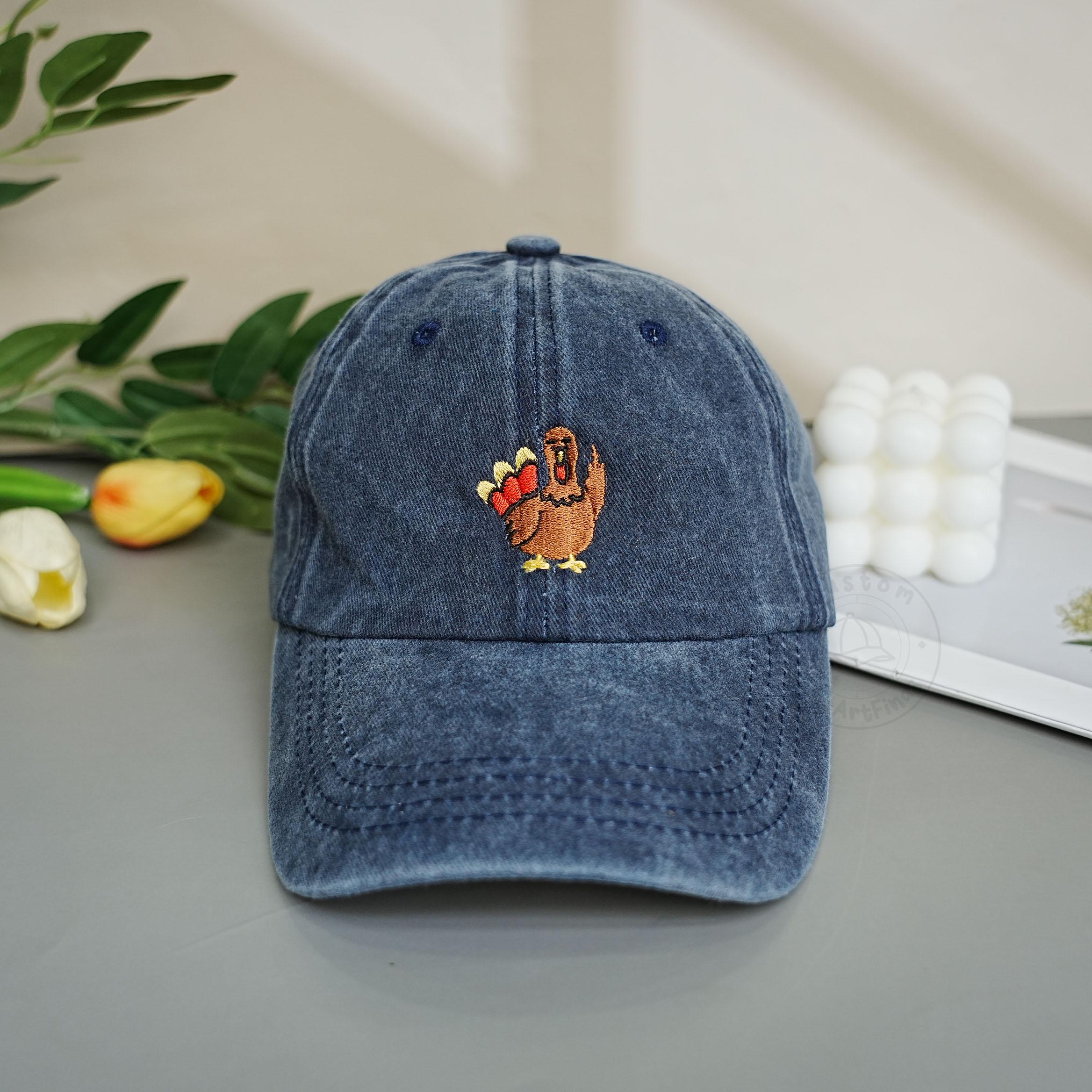 Women\'s Embroidery Adjustable Washed Distressed Trucker Hat Thanksgiving Turkey Embroidered Turkey Hats for Men & Women, Vintage  main image 2